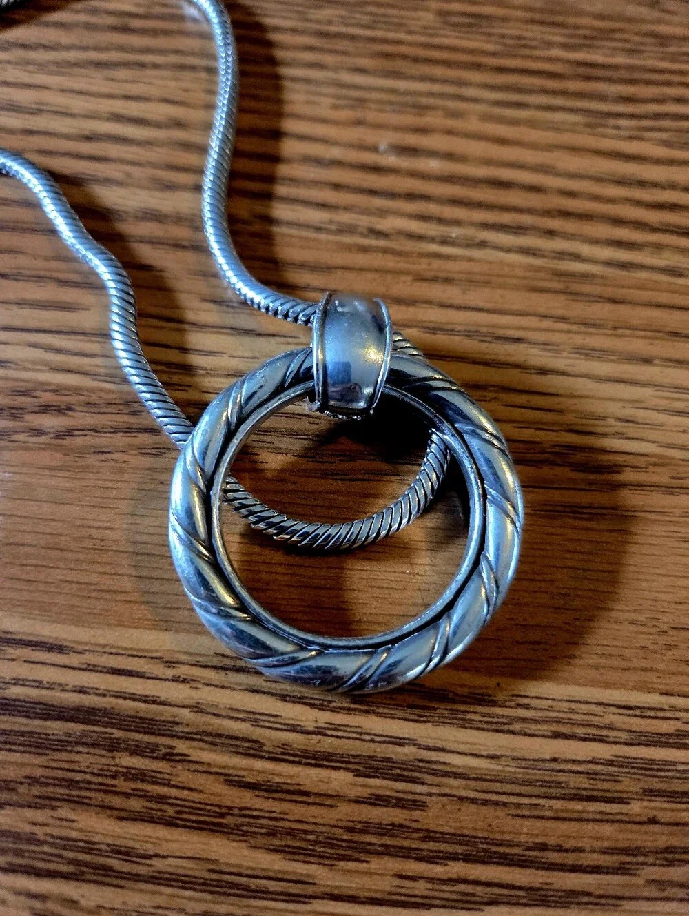 BRIGHTON Vintage Twisted Silver Circle And Crystal Pendant Necklace BOHEMIAN!